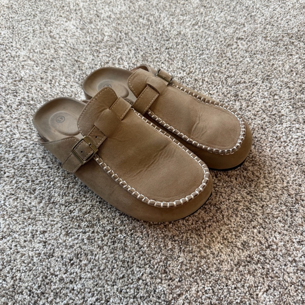 SHEIN Buckle Clog Mules – Size 43 (US 10) – Taupe Brown